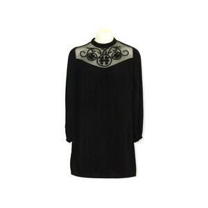 Retro Forever 21 Black Long Embellished Mesh Top Size Small (Small)